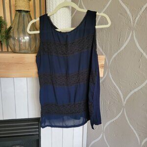 Loft Navy Blue with Black Lace Top